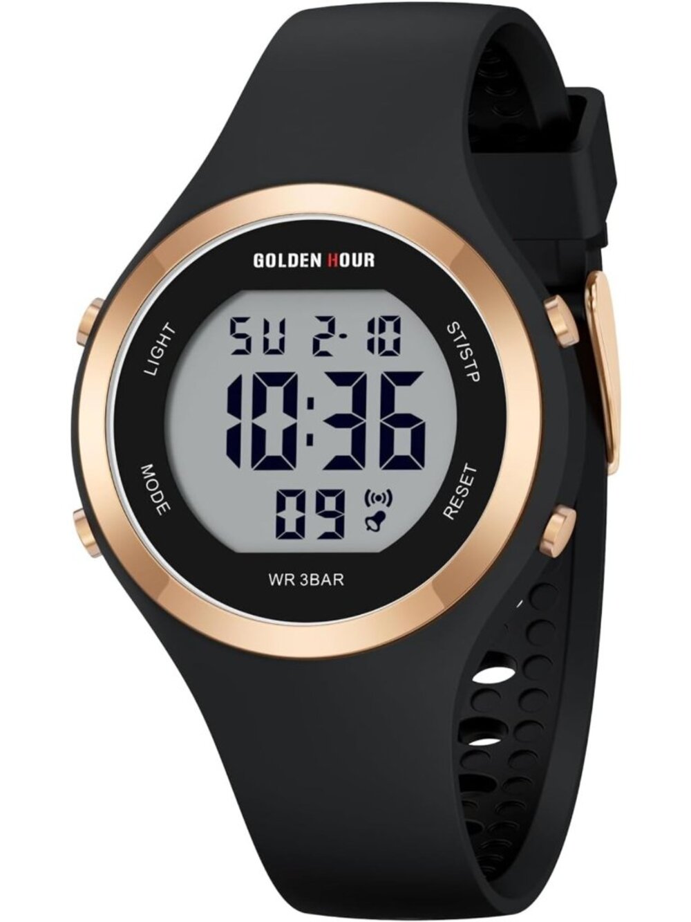 Waterproof Sport Women's Digital Chronograph Watch with Silicone Strap - Gold